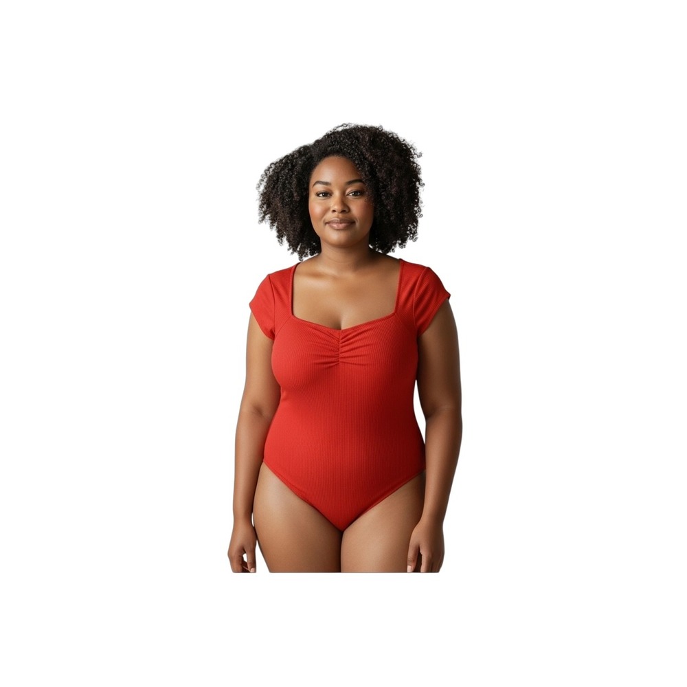 Old Navy XXL Red Ribbed Knit‎ Sweetheart Bodysuit Cap Sleeve NWT